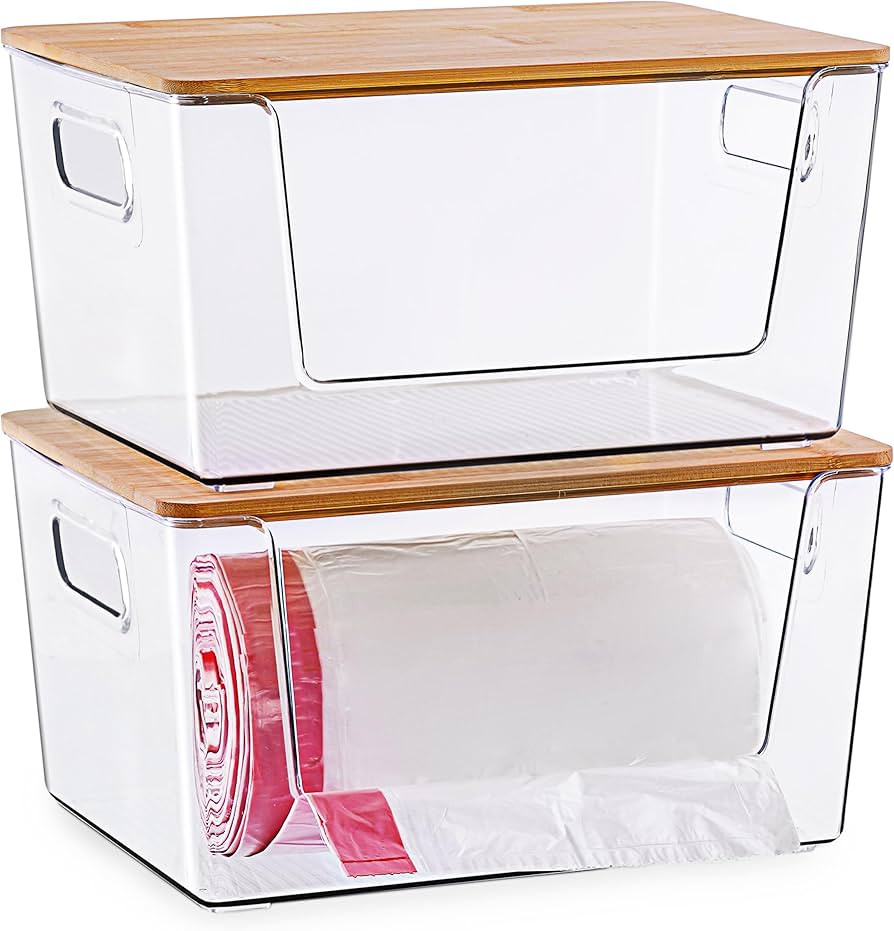 Citylife 2-Pack Extra Large Trash Bag Holders with Bamboo Tops and Handles, Laundry Room Organiza... | Amazon (US)