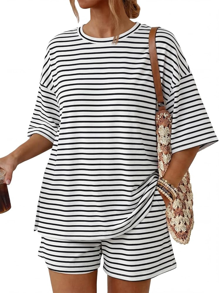 Trendy Queen 2 Piece Summer Set Oversized Top & Loose Fit Shorts with Pockets | Amazon (US)