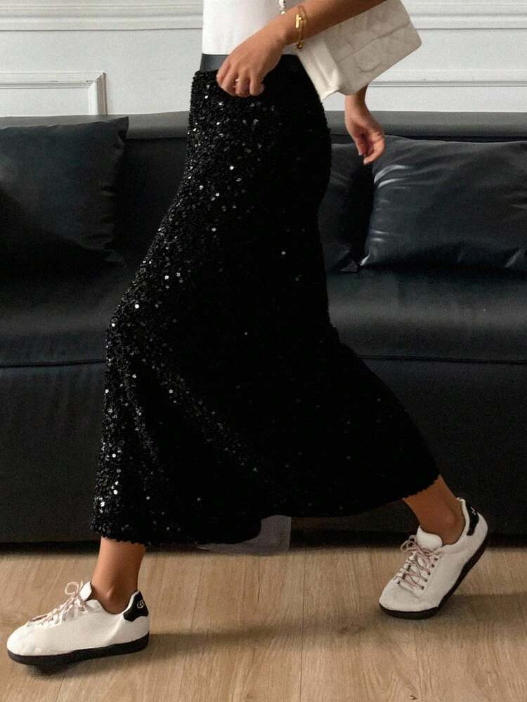 Livesso Sequins Decorated Skirt For Women, Back To School Party,Fall Clothes Luxury Winter Women ... | SHEIN