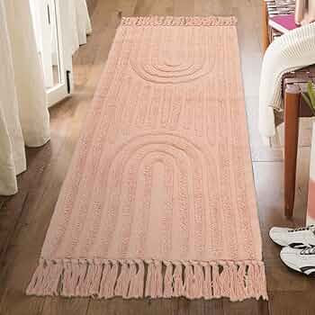 Lanffia Boho Rainbow Hallway Runner Rug 2x6, Tufted Pink Bedside Girl's Room Mat with Tassels, Fa... | Amazon (US)