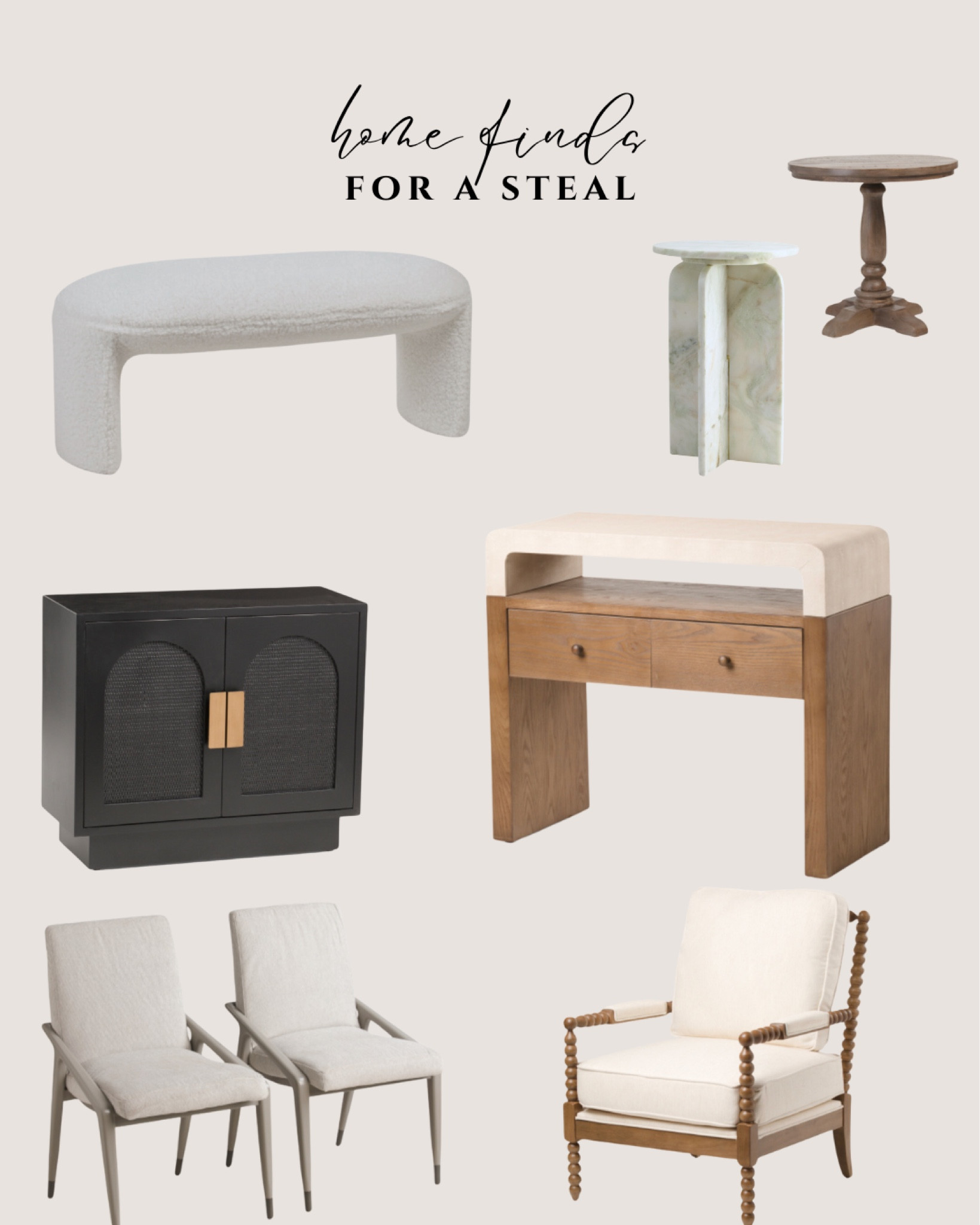 Home finds. Affordable home. Furniture. Side table. End table. Bench. Console table. Sideboard. Cabinet. Dining chair. Accent chair. Neutral. Modern. Transitional  

#LTKSeasonal #LTKFindsUnder100 #LTKHome
