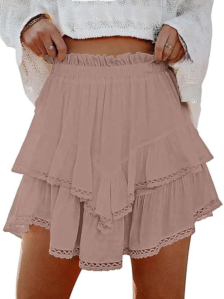 Lepunuo Boho Shorts for Women High Waisted Ruffle Tiered Flowy Skirts with Shorts Underneath West... | Amazon (US)