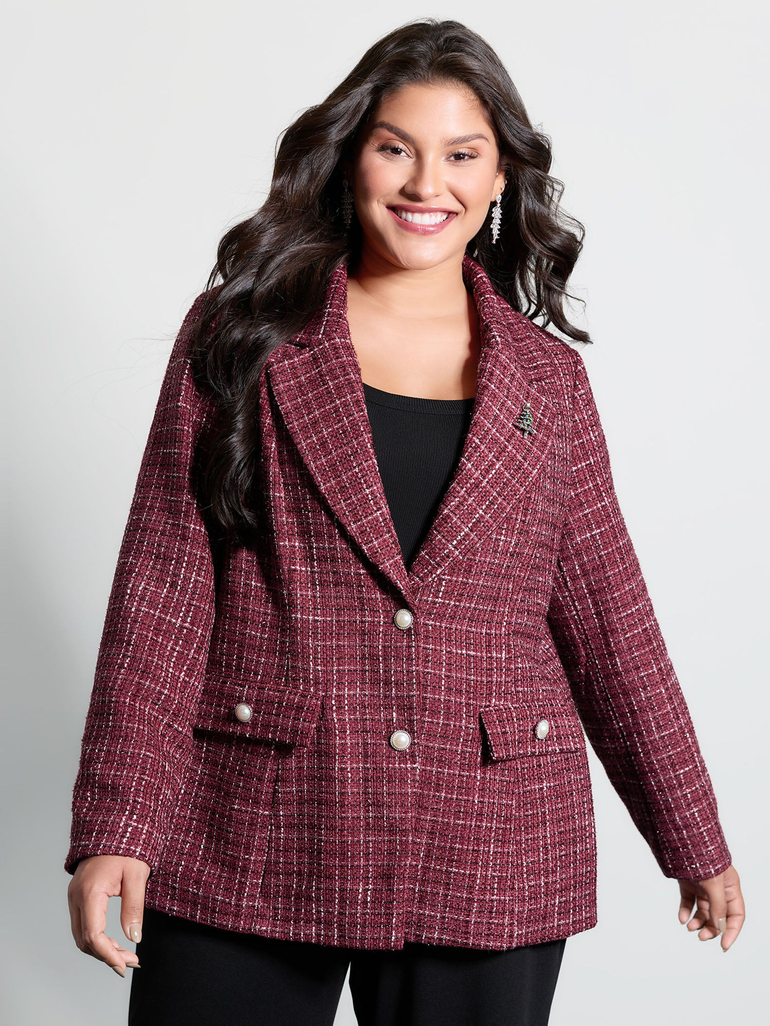 Tweed Brooch Waist-Defining Blazer | Bloomchic