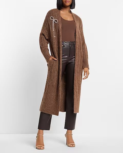 Bow Embellished Cable Knit Duster Cardigan | Express