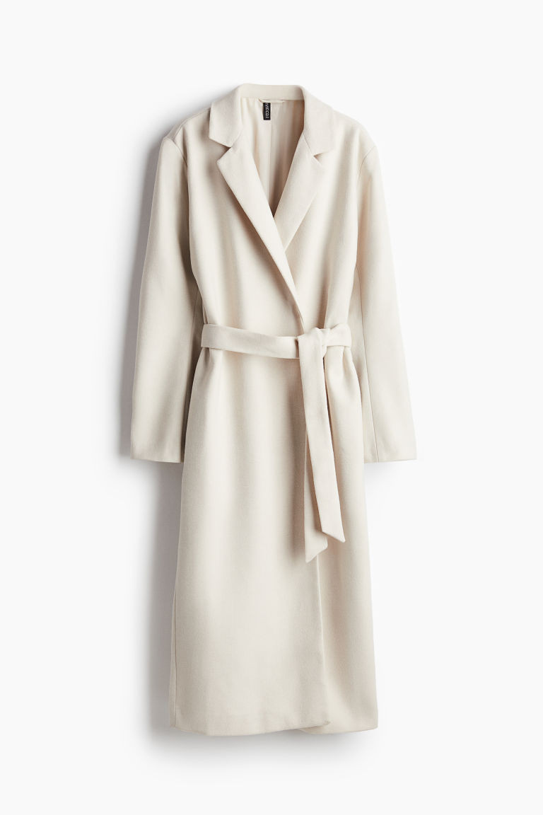 Angerauter Twillmantel mit Bindegürtel - Hellbeige - Ladies | H&M DE | H&M (DE, AT, CH, NL, FI)