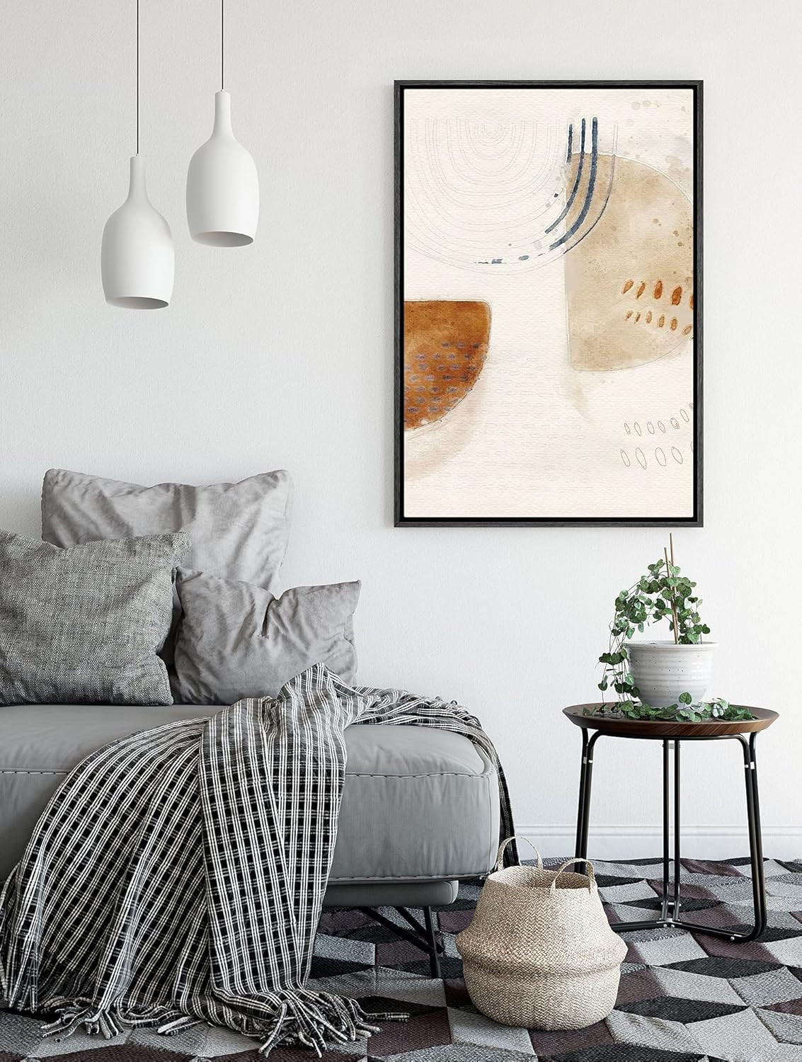 SIGNFORD Framed Canvas Print Wall Art Brown & Tan Squares with Black Lines Abstract Shapes Illust... | Amazon (US)