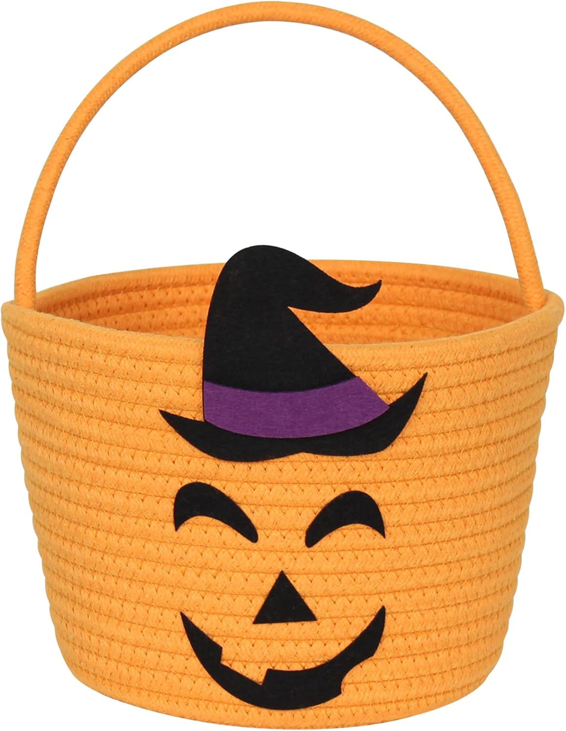 Halloween Basket for Kids, Woven Cotton Rope Pumpkin Candy Basket, Cute Trick or Treat Bucket wit... | Amazon (US)