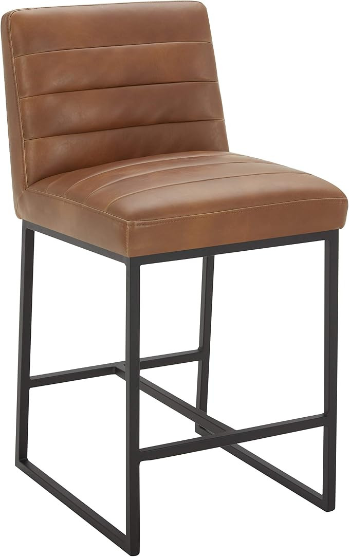 Amazon Brand – Rivet Decatur Modern Faux Leather Kitchen Counter-Height Stool, 37"H, Tan Brown | Amazon (US)