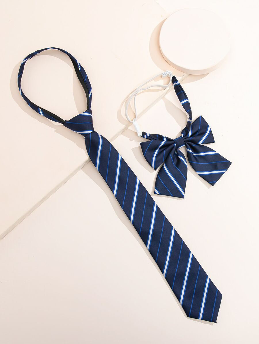 Striped Print Bow Tie & Tie Uniform Tie Preppy For Women Girls Gifts Accessories Women | SHEIN