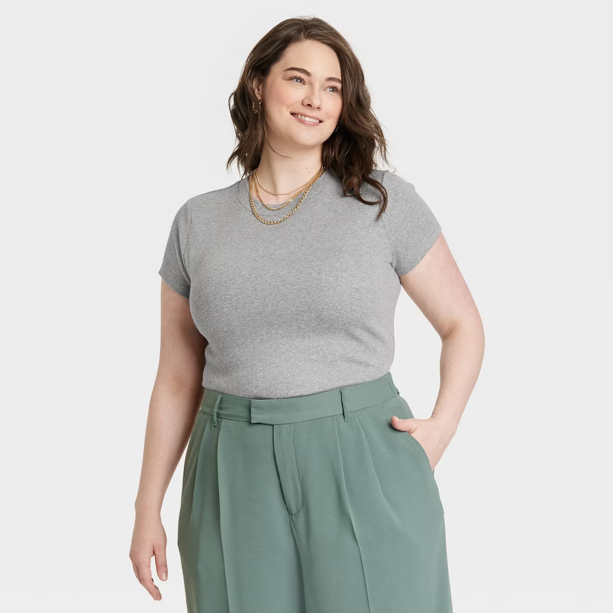 Women's Short Sleeve Slim Fit Ribbed T-Shirt - A New Day™ | Target