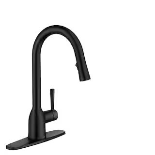 MOEN Adler Single-Handle Pull-Down Sprayer Kitchen Faucet with Reflex and Power Clean in Matte Bl... | The Home Depot