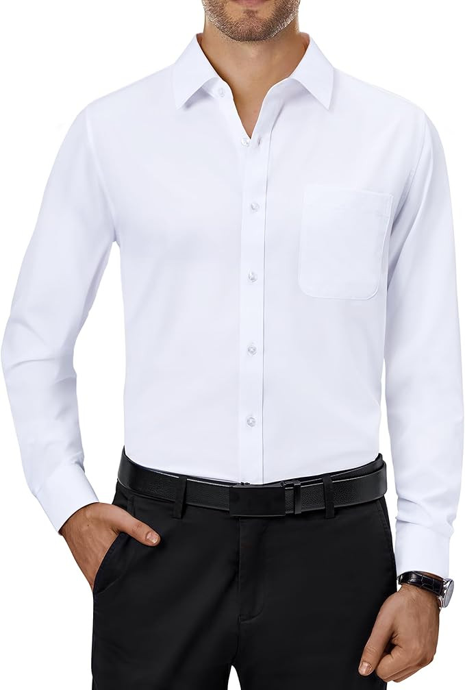 Alimens & Gentle Mens Dress Shirts 4-Way Stretch Long Sleeve Collared Casual Solid Wedding Dating... | Amazon (US)