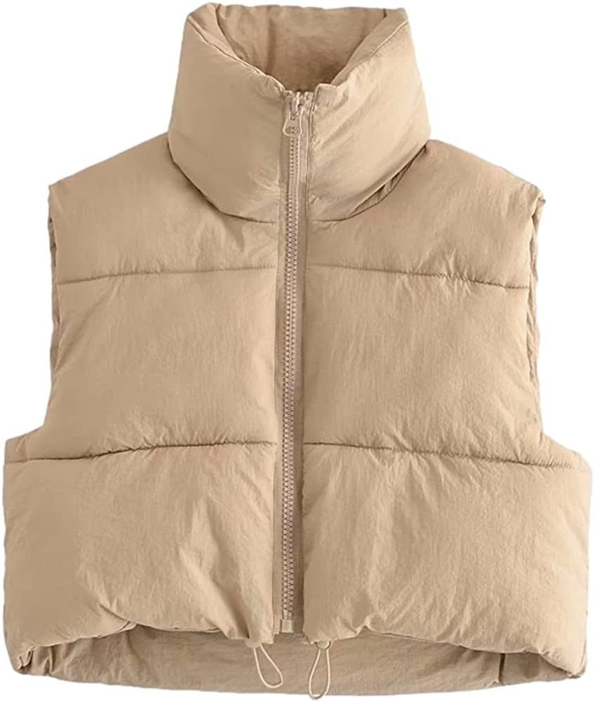Shiyifa Women's Fashion High Neck Zipper Cropped Puffer Vest Jacket Coat at Amazon Women's Coats ... | Amazon (US)