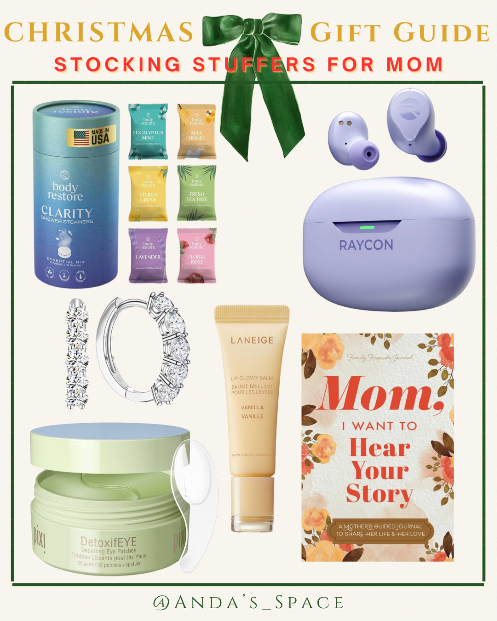 Amazon Stocking Stuffers for Mom. Stocking stuffers for Mom. Shower Steamers. Raycon Earbuds. Diamond emEarrings. Laneige lip mask. Pixi eye mask. A Mother‘s Guided Journal. 

#LTKSaleAlert #LTKGiftGuide #LTKHoliday