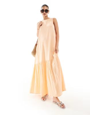 ASOS DESIGN sleeveless racer neck smock maxi dress with tiered skirt in peach fuzz | ASOS (Global)