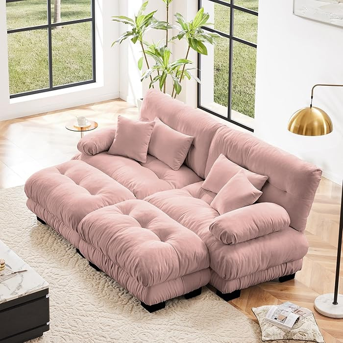 Cloud Couch Sleeper Sofa for Living Room, Chenille 2 Seater Couch with 2 Lumbar Pillows and 2 Thr... | Amazon (US)