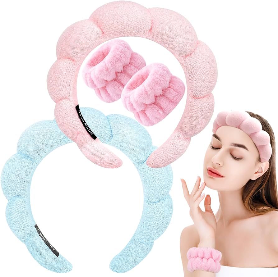 Zkptops Spa Headband for Washing Face Wristband Set Sponge Makeup Skincare Headband Wrist Towels ... | Amazon (US)