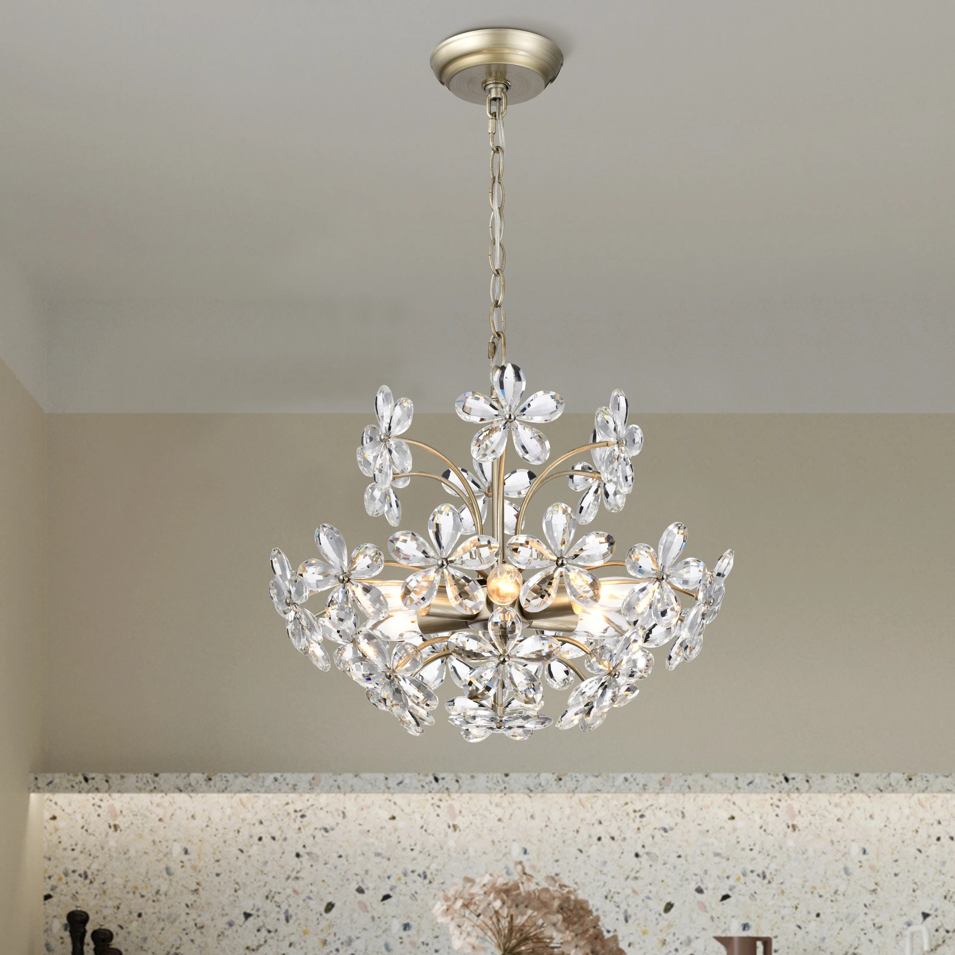 Rosa 6-Light 17.7" Brushed Silver-ish Champagne Flower Crystal Chandelier | Wayfair North America