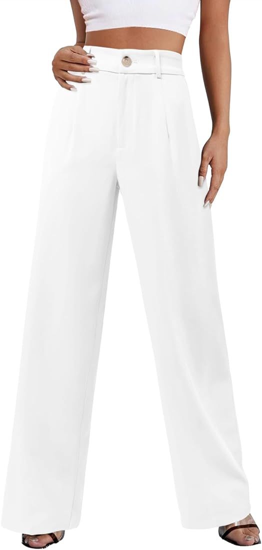 onlypuff Womens Wide Leg Business Pants High Waisted Capris Straight Long Work Trousers with Pock... | Amazon (US)