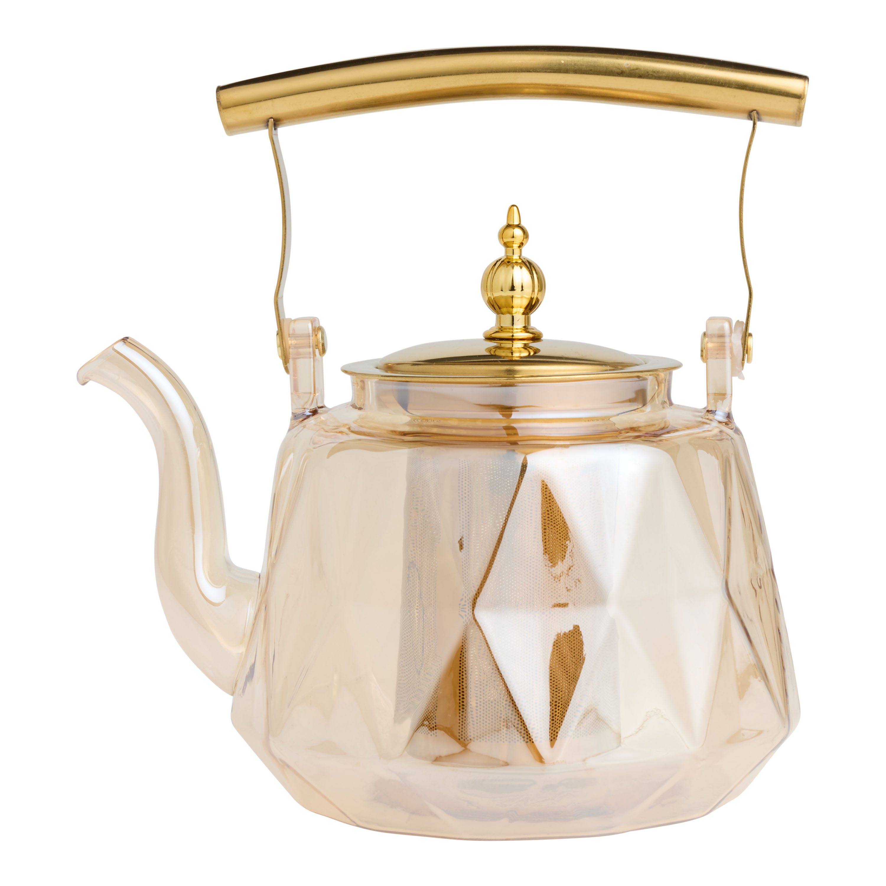 Gold Metal and Glass Faceted Diamond Infuser Teapot | World Market