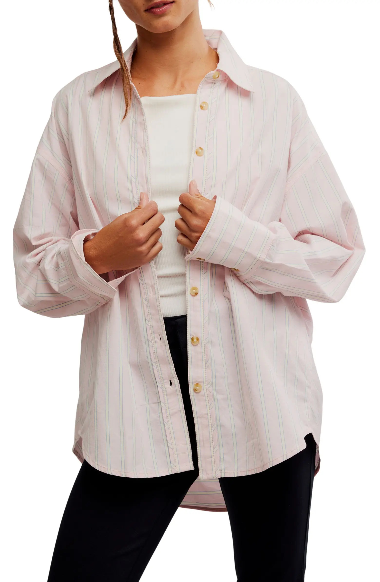 Varsity Vibes Stripe Oversize Cotton Button-Up Shirt | Nordstrom