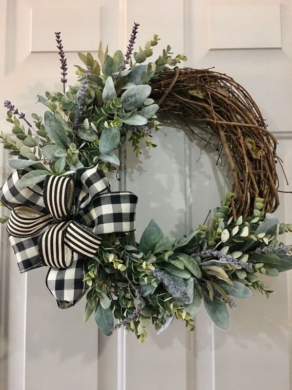Fall Wreath, Lambs Ears and Lavender Wreath, Farmhouse Fall Wreath, Summer Wreath, Front Door Wre... | Etsy (US)