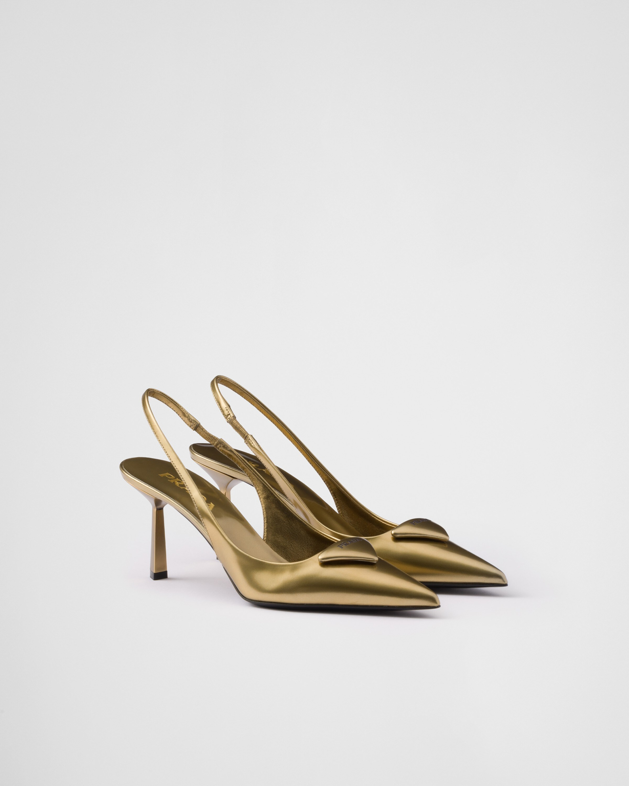 Metallic leather slingback pumps | Prada US
