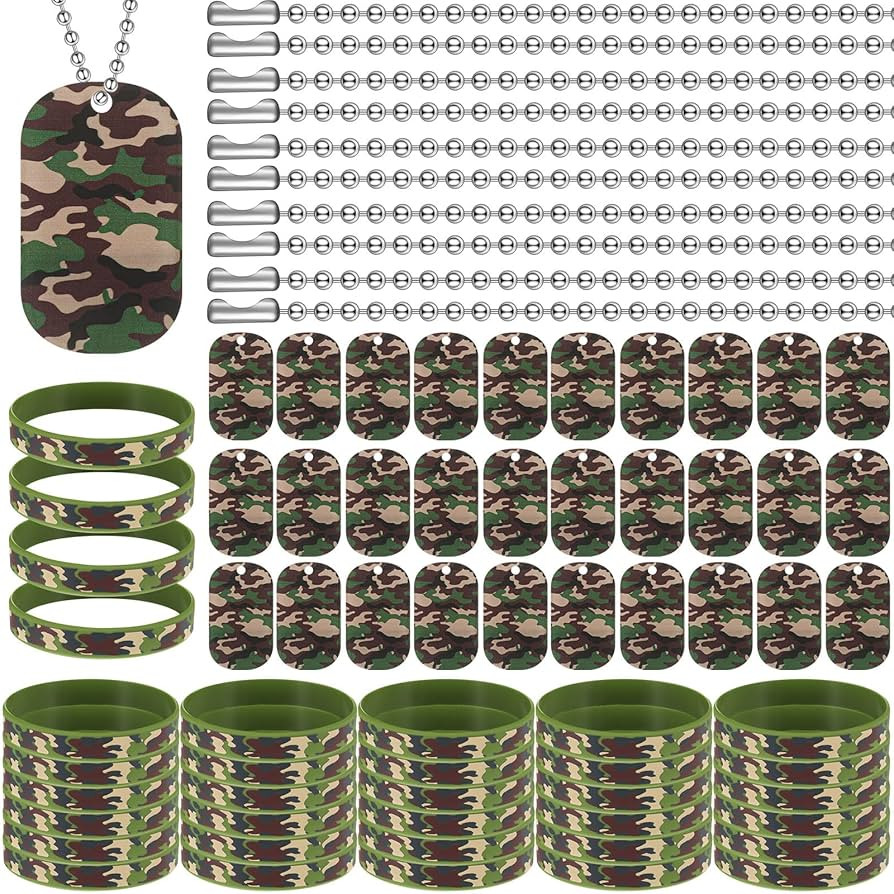 Maitys Camouflage Military Dog Tags Set Including 30 Military Dog Tags 30 Camouflage Rubber Wrist... | Amazon (US)