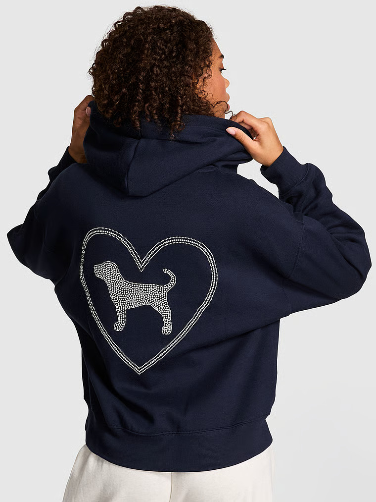 Buy Ivy Fleece Campus Full-Zip Hoodie, Noir Navy Pretty In Pink Shine - Order Hoodies & Sweatshir... | Victoria's Secret (US / CA )