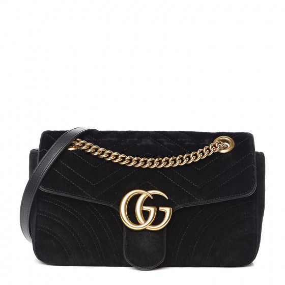 Velvet Matelasse Small GG Marmont Shoulder Bag Black | Fashionphile