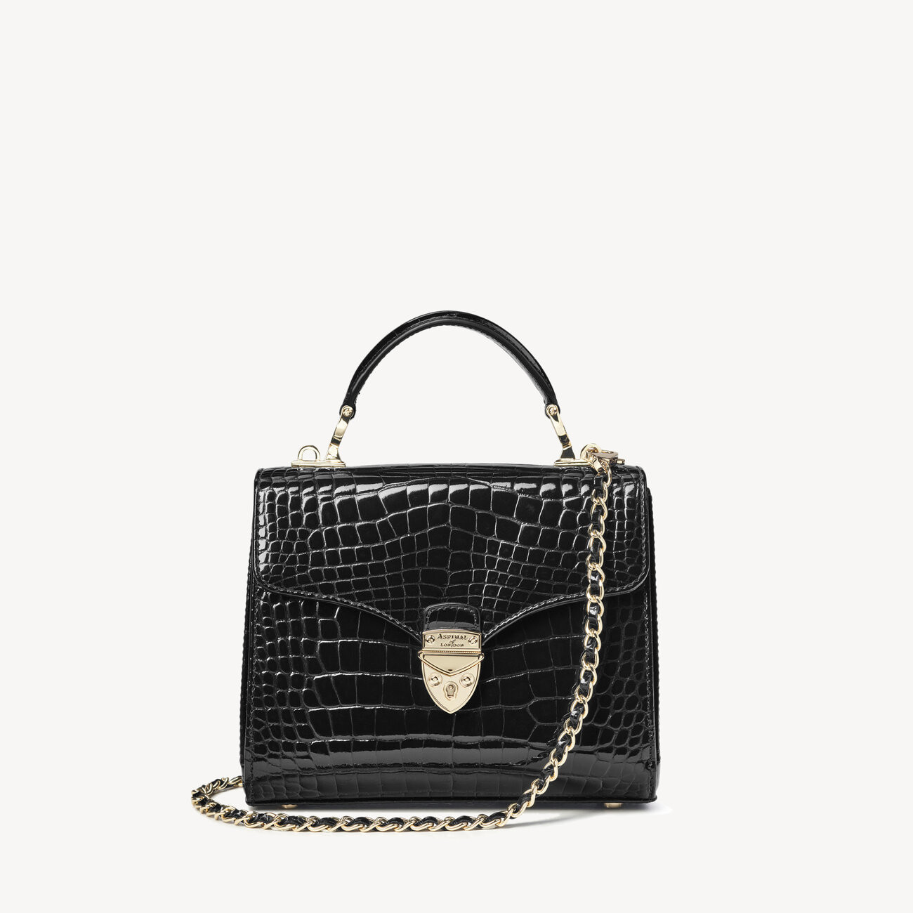 Midi Mayfair Bag
        Black Patent Croc | Aspinal of London