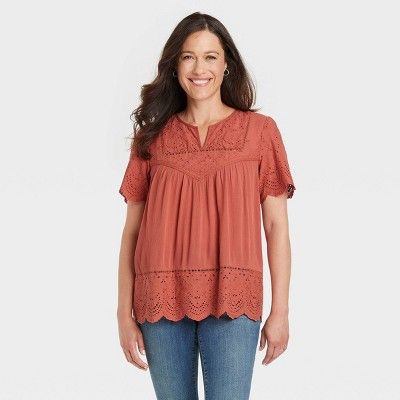 Women's Short Sleeve Eyelet Top - Knox Rose™ | Target