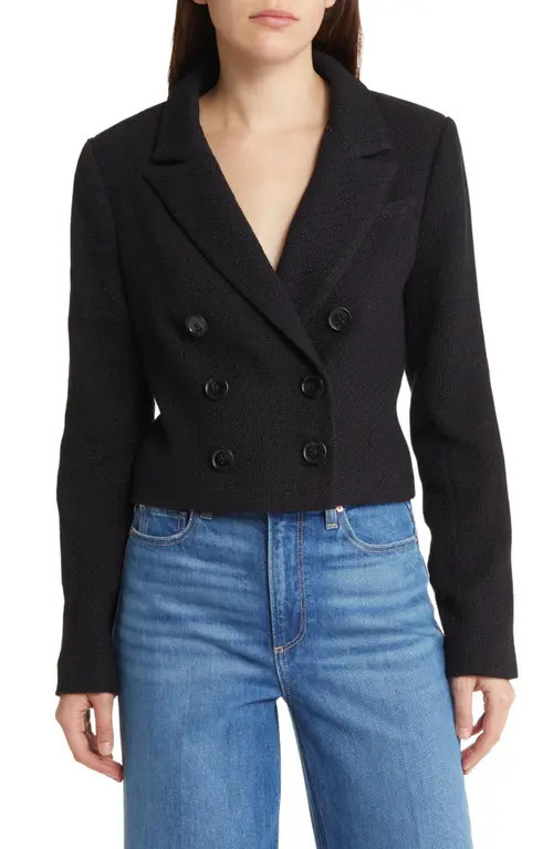 PAIGE Eclipse Crop Cotton Blend Bouclé Tweed Blazer in Black at Nordstrom, Size 6 | Nordstrom