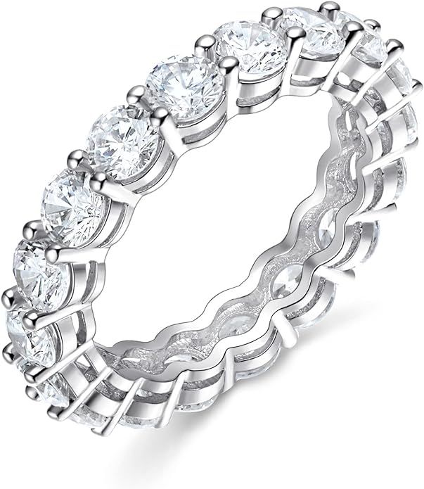 Gemsme 18K White Gold Filled Cubic Zirconia Eternity Band Ring for Women | Amazon (US)