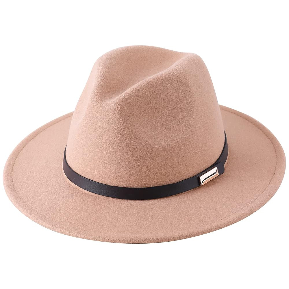 Lanzom Women Lady Retro Wide Brim Floppy Panama Hat Belt Buckle Wool Fedora Hat | Amazon (US)