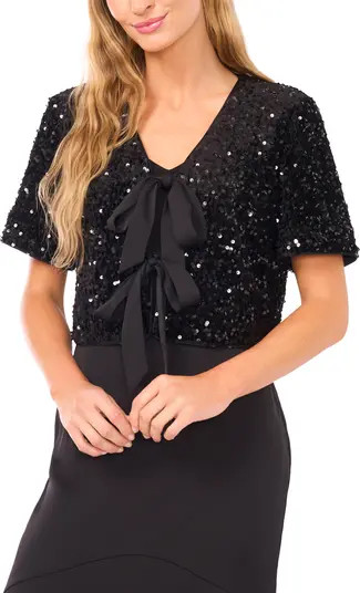 Sequin Tie Front Velvet Top | Nordstrom