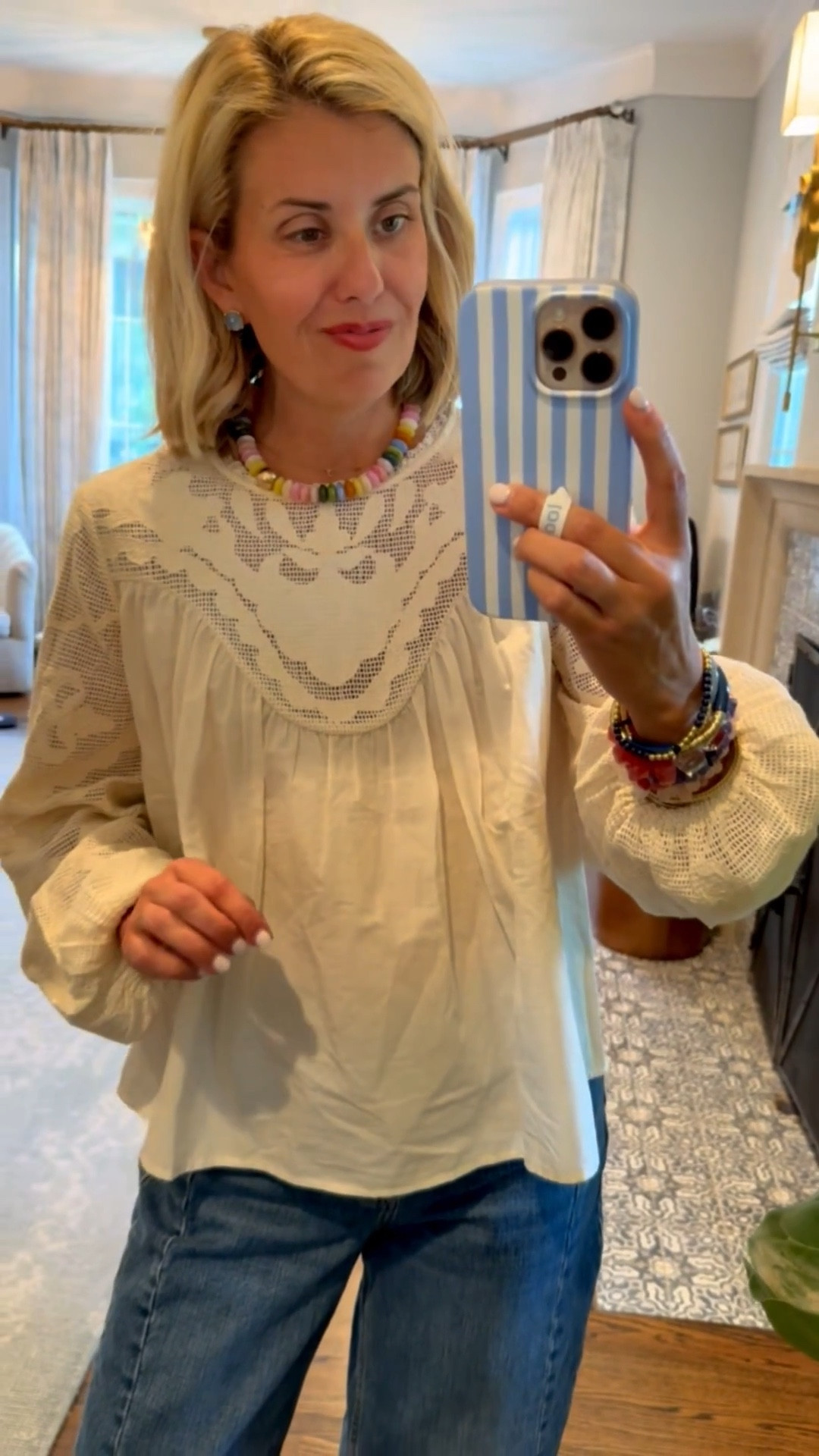 This is a beautiful blouse that we styling all the ways! 
Top - xs
Jeans - 0 (size down)
Sandal - 8 tts 
*Use my code Catherine20 on A+B
*Use my code Mixandmatchmadness on Loopy
*Use my code MIXANDMATCH for 20% off at Erin McDermott 

#LTKOver40 #LTKdayinmylife #LTKmomlife