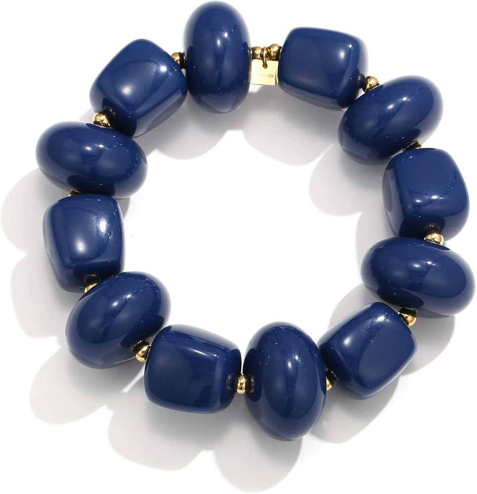 Chunky Resin Beaded Bracelet for Women 14K Gold\u2011Plated Stainless Steel Stretch Bracelet Boho... | Amazon (US)
