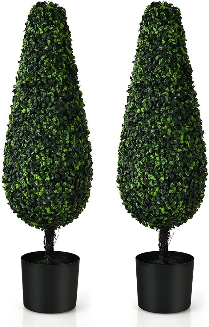 Goplus 3ft Artificial Boxwood Tower Topiary Trees, 2 Pack Faux Decorative Plants in Cement-Filled... | Amazon (US)