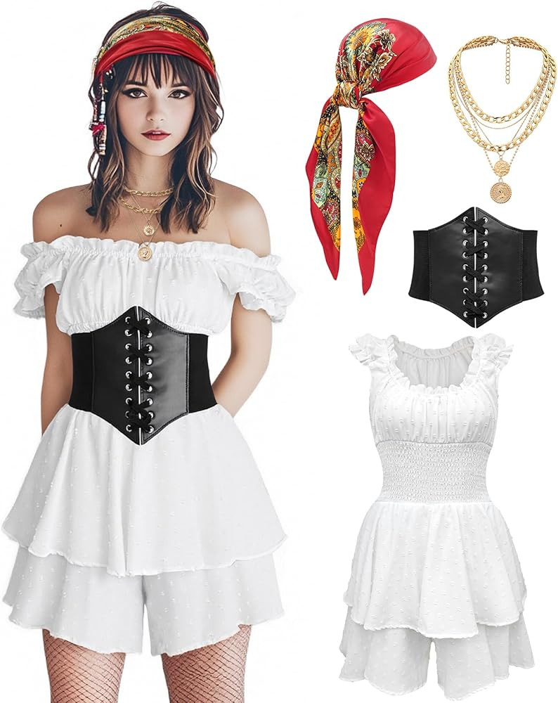 Womens Pirate Costume Dress Pirate Costumes Outfit for Women with Headscarf Corset Accessories 4P... | Amazon (US)