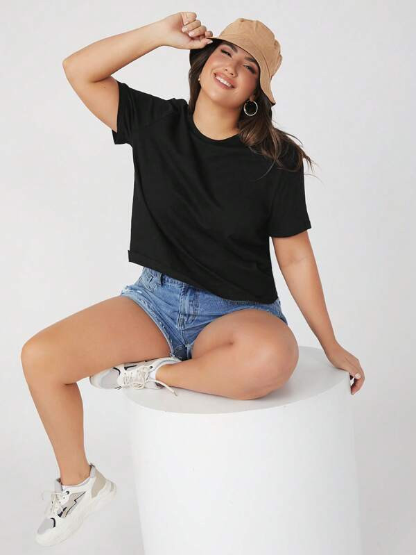 SHEIN BASICS Plus 100% Cotton Solid Tee | SHEIN