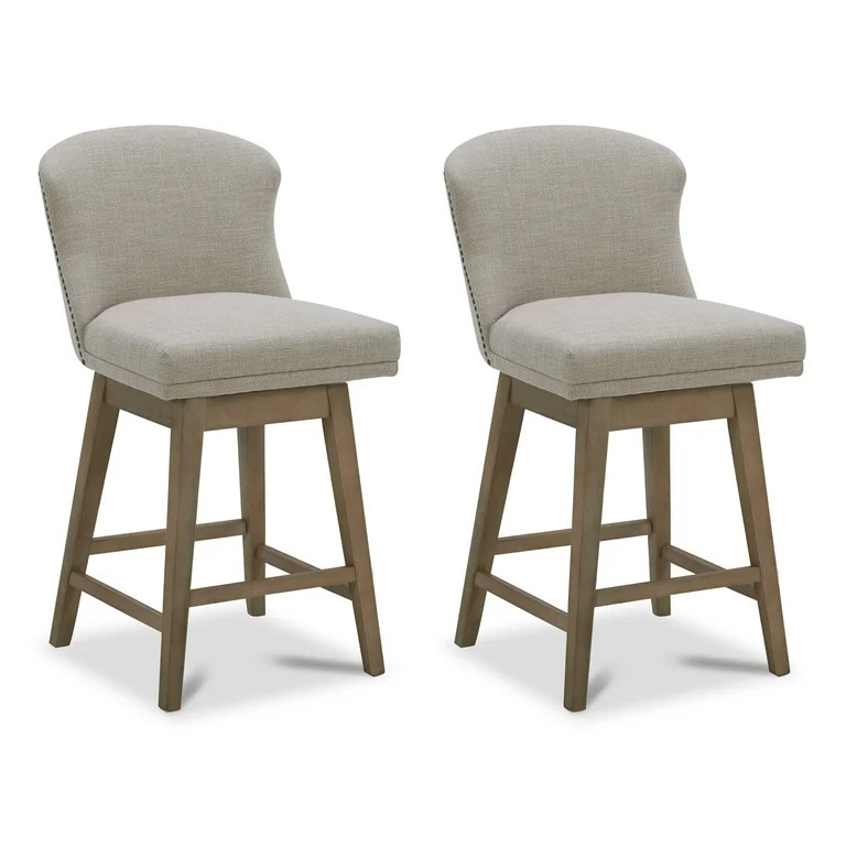 CHITA 26 in Swivel upholstered Counter Bar Stool Set of 2, Wood Legs, Fabric in Tan | Walmart (US)