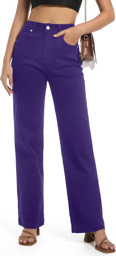 Women's Jeans High Waisted Straight Leg Stretchy Jeans Trendy Wide Leg Tummy Control Loose Casual... | Amazon (US)