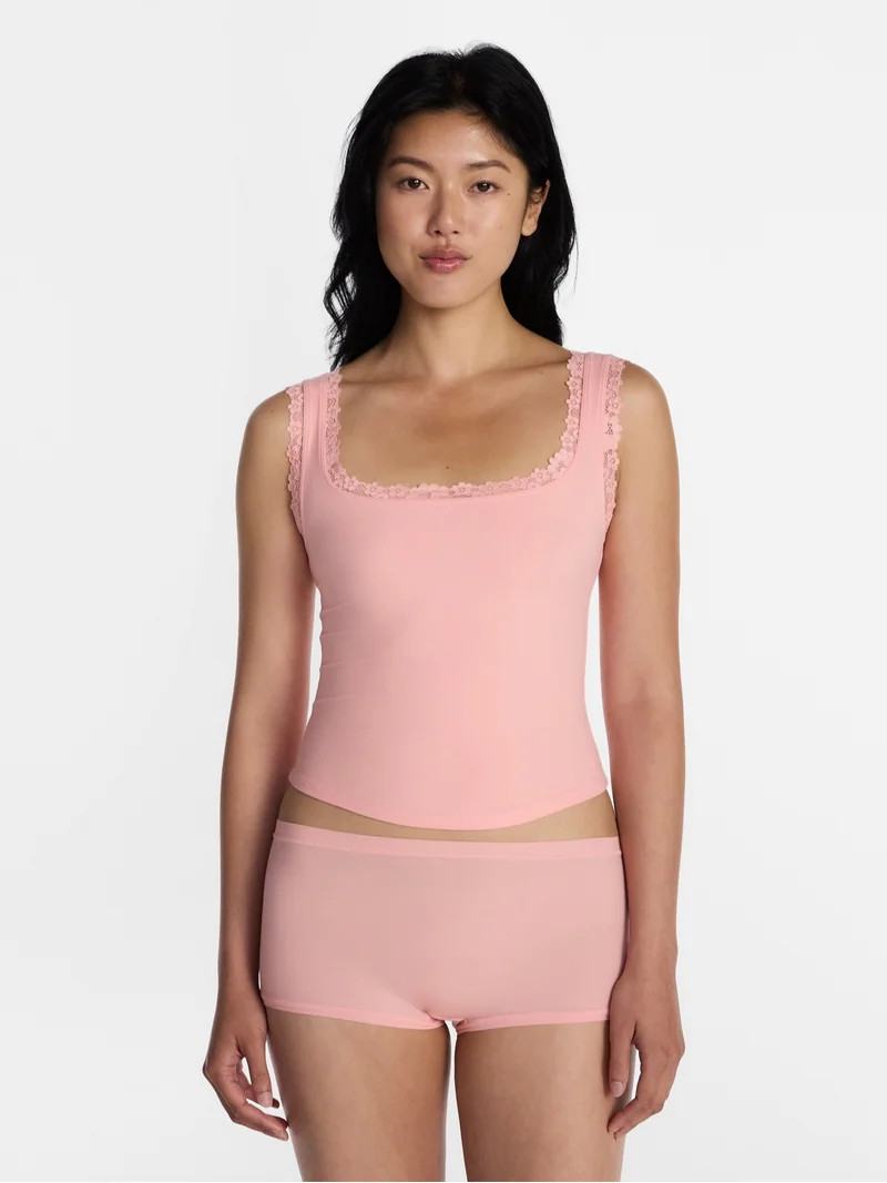 No Boundaries Fit Stretch Lace Trim Tank Top, Women's XS-XXXL | Walmart (US)