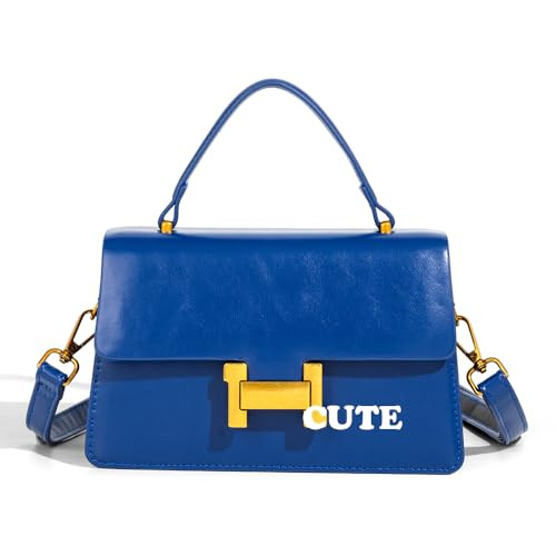 Designer Satchel Purses For Women, Small Cute Crossbody Handbag, Ladies Vegan Leather Top Handle Bags (Blue) | Amazon (US)