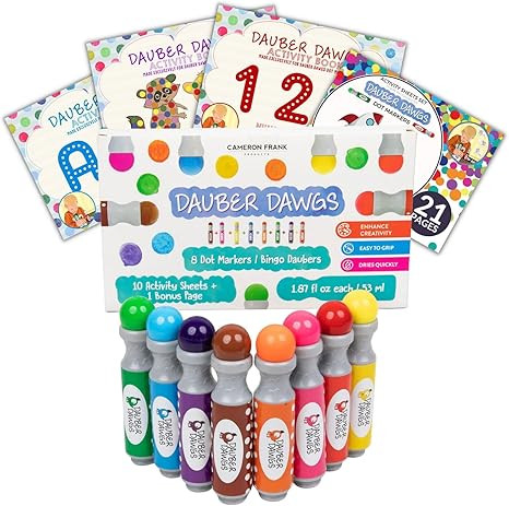 Cameron Frank Products Dot Markers for Toddlers 1-3 - Set of 8 Dauber Dawgs Washable Dot Paints w... | Amazon (US)