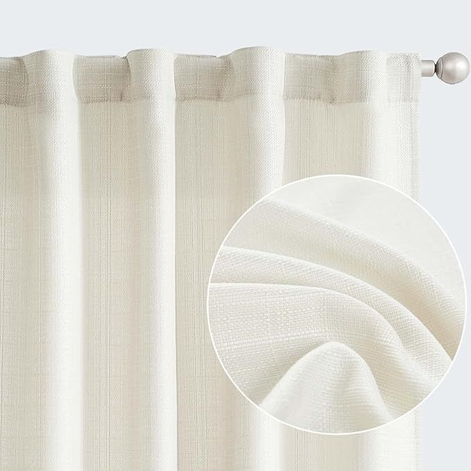jinchan Linen Textured Curtains 84 Inch Long Farmhouse Curtains for Living Room Ivory Casual Weav... | Amazon (US)