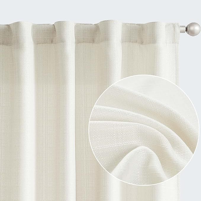 jinchan Linen Textured Curtains 84 Inch Long Farmhouse Curtains for Living Room Ivory Casual Weav... | Amazon (US)