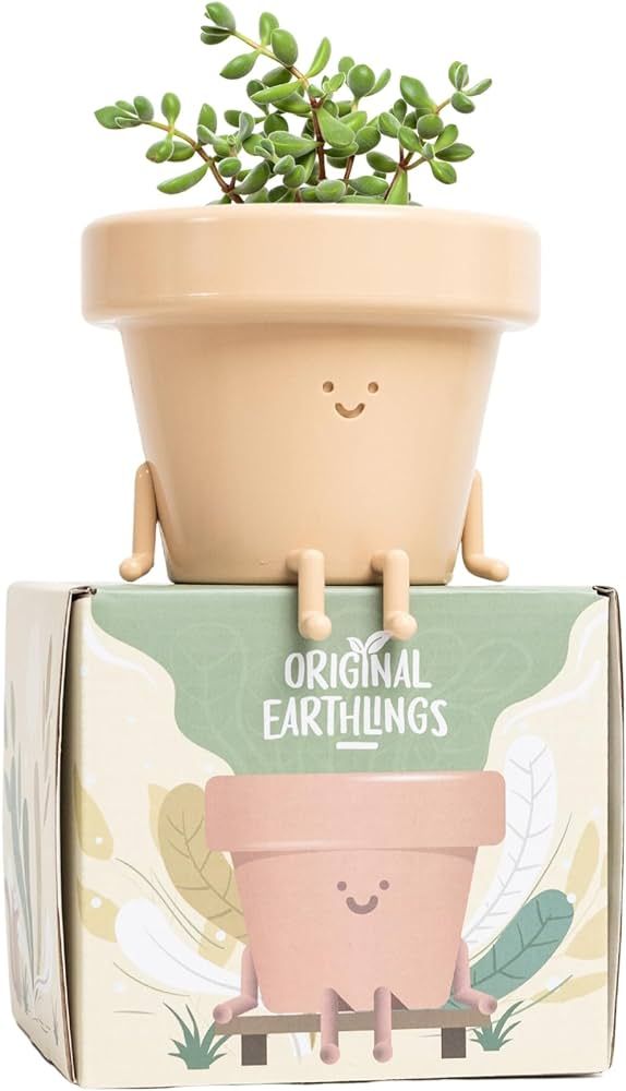 Original Earthlings Sitting Pot, Cute Plant Pot, 3.5 Inch Plastic Funny Planter with Drainage, Un... | Amazon (US)
