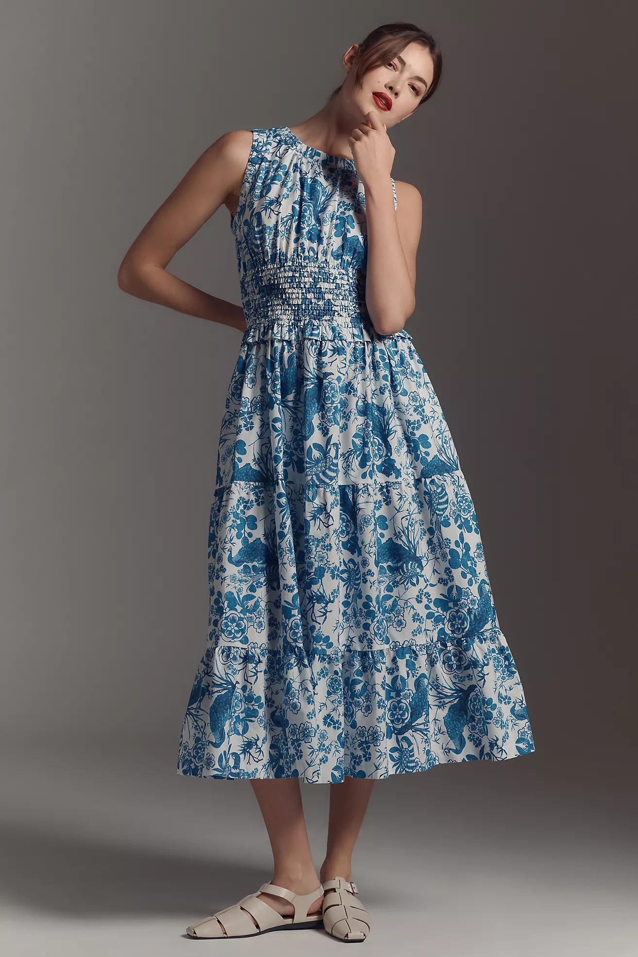 By Anthropologie Sleeveless Poplin Smocked Midi Dress | Anthropologie (US)